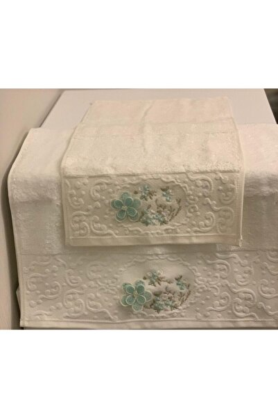 Fiesta Cream Daisy Bamboo Embroidered Dowry Towel Set - 6 Pieces 50X90 / 6 Pieces 30X50