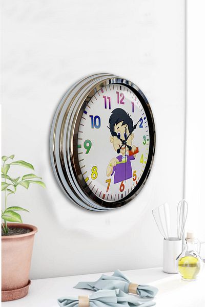 Kasva Concept Gift 40 cm Chrome Metal Children's Room Wall Clock