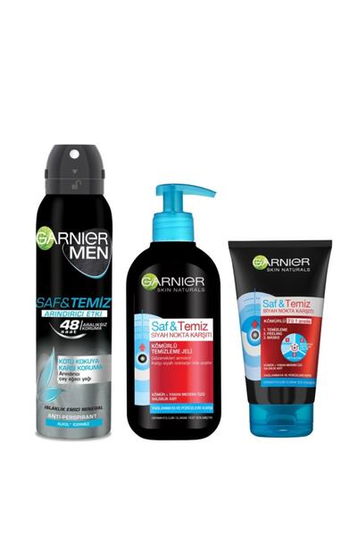 Garnier Men Deodorant  Saf Temiz Kömür Cilt Bakım Seti