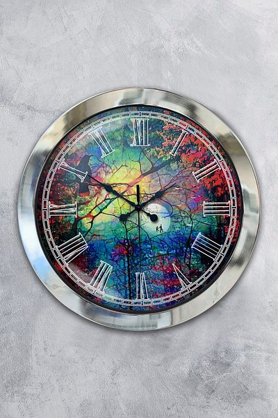 Kasva Concept Gift 36 cm Chrome Metal Pattern Wall Clock