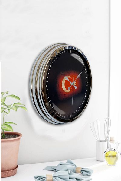 Kasva Concept 40 cm Chrome Metal Turkish Flag Wall Clock