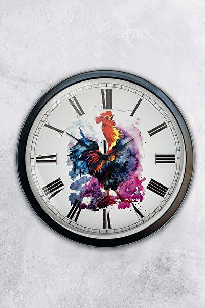 AİB STORE Δώρο 40 εκ. Μαύρο Μεταλλικό Ρολόι Τοίχου Κόκορα