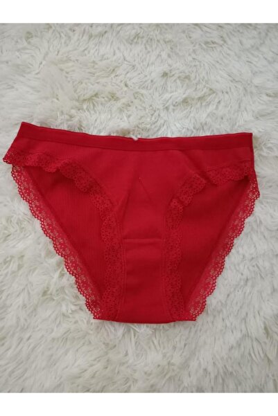 Tutku Kadın Kırmızı Jakarlı Likralı Dantelli Külot  6'lı