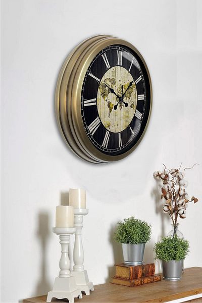 Dream Gift 40 cm Antique Metal World Maps Wall Clock