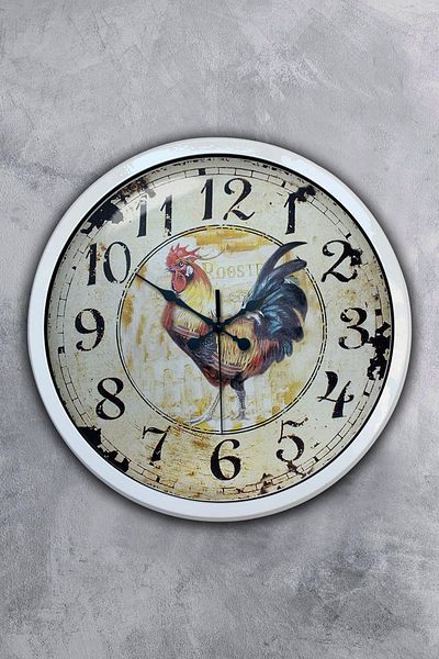 Kasva Concept Gift 40 cm White Metal Rooster Wall Clock