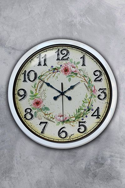 Kasva Concept Ceas de perete cu coroană de flori din metal alb de 40 cm
