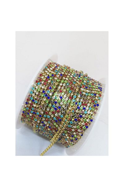 yiğit aksesuar Ss8-2 Mm Crystal Glass Stone Συμπαγής λωρίδα Μικτό χρώμα 3 μέτρα