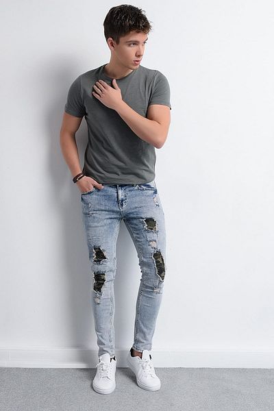 Rodi Jeans Rodi Rd18ye010039 Ανδρικό μπαλωμένο τζιν καμουφλάζ σε μπλε απόχρωση