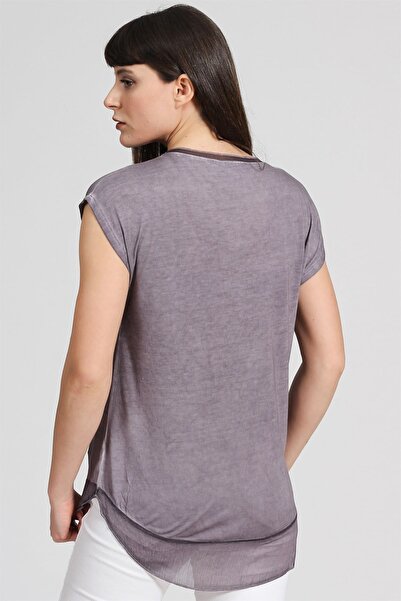 Seamoda Women's Hem Chiffon Oil Washed T-Shirt-Light Purple PRA-236849-326973