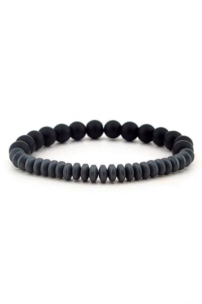 Solfera Men's Matte Hematite Onyx Natural Stone Bracelet B1838