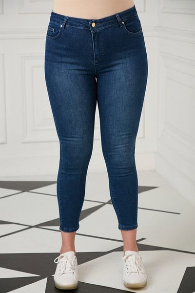 RMG Gold Button Detail Large Size Kim Blue Trousers