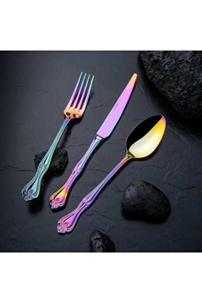 Nehir Lalezar Titanium Gökkuşağı 84 Parça Deri Kutulu Çatal, Bıçak Kaşık Seti...