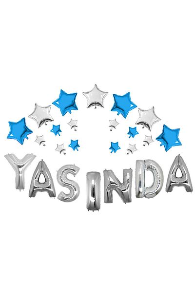 Kazanabil Stars and Years Letters Foil Balloon Set Blue