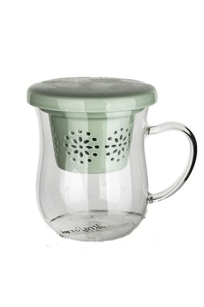 ultraform Porcelain Oval Mug with Strainer and Lid Green