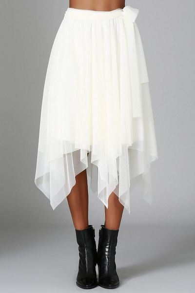 Quincey Women's White Double Layer Lined Asymmetrical Tulle Skirt Ek2340