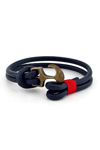Solfera Men's Red Wrap Navy Blue Leather Bracelet BT221