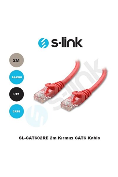 S-LINK CAT6 2M Kırmızı Network Kablosu SL-CAT602-K