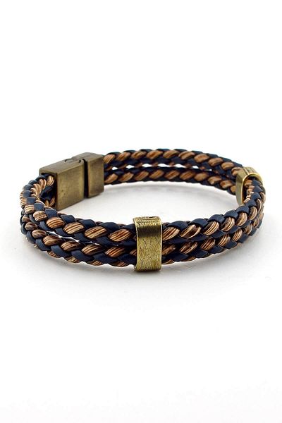 Solfera Men's Navy Blue Brown Knitted Model Bracelet BT364