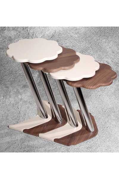 Veys Sehpa 4 Lü Papatya Zigon Sehpa - Ceviz - Krem