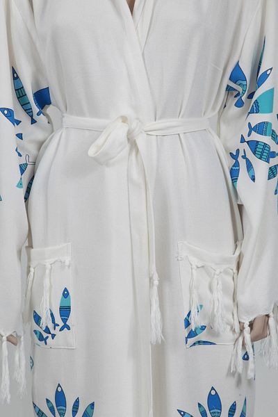 Bedinn Peshtemal Bathrobe Bamboo Printed Hooded Fish