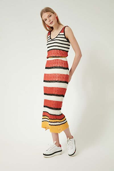 Mimoza Rochie de tricot cu căptușeală cu dungi multiple pentru femei JU8S430