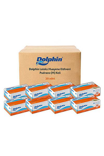 Dolphin قفازات لاتكس بيضاء خالية من البودرة (M) 20 قطعة × 100 قطعة (صندوق)