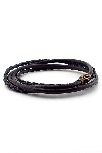Solfera Men's Two Sira Wrap Brown Black Real Leather Bracelet BT353
