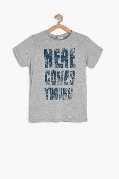 Koton Gray Boy's Text Printed T-Shirt