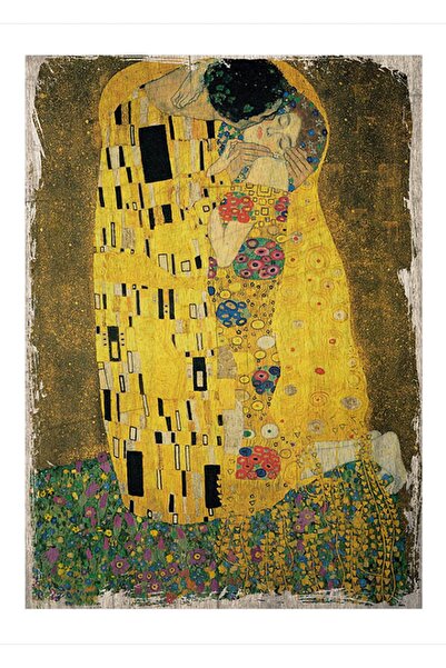 Cakatablo Ahşap Tablo Gustav Klimt Öpücük Görseli (50x70 Cm Boyut)