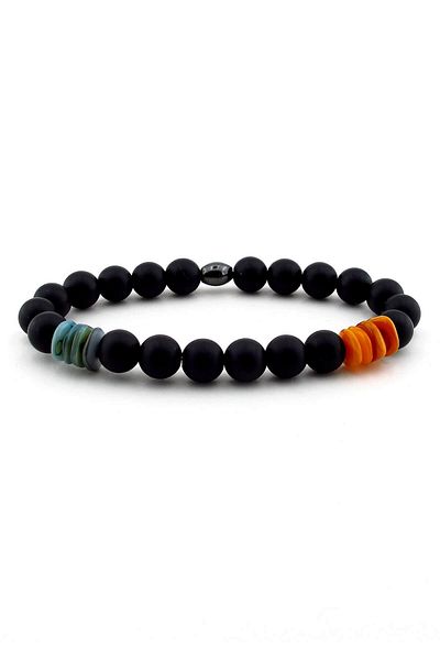 Solfera Men's Natural Matte Onyx Stone Black Bangle B523