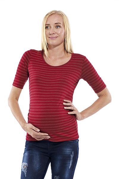 Motherway Claret Red Striped Maternity Turquoise Sleeve Blouse Bm288