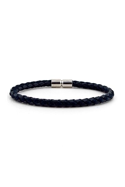 Solfera Men's Black Leather Rope Bracelet with Magnet BT036