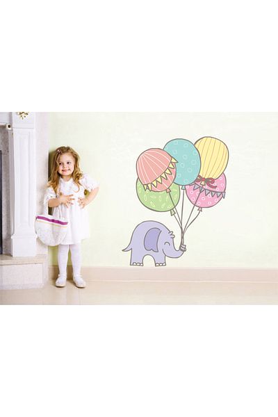 Tilki Dünyası Autocolant de perete cu elefant și baloane drăguț 3071
