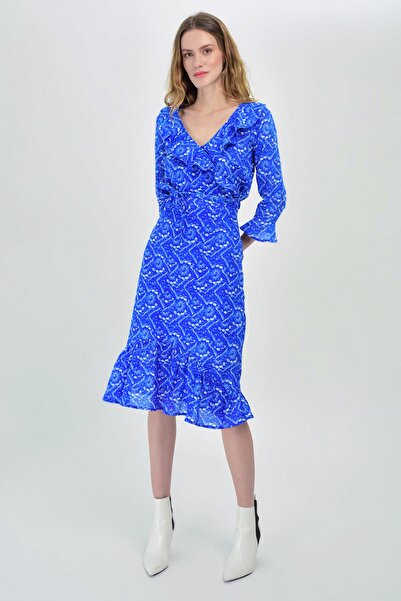 Hanna's by Hanna Darsa Kadın Mavi Dar Volan Detaylı Etek Hn1410