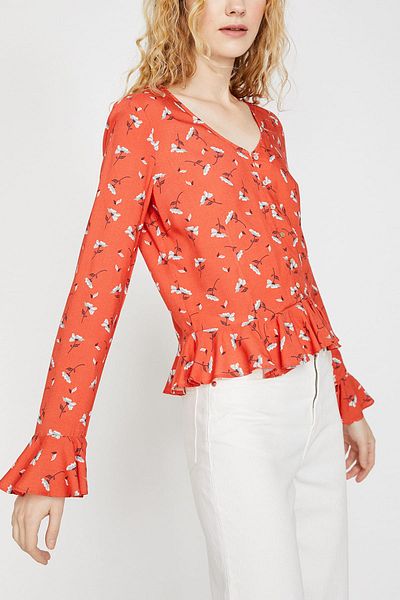 Koton Women's Red Patterned Blouse 9YAL68070IW
