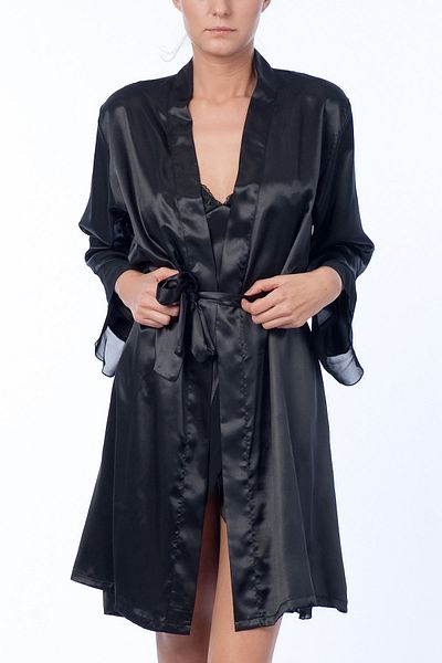 Nurteks Set kimono cămașă de noapte neagră pentru femei 5396