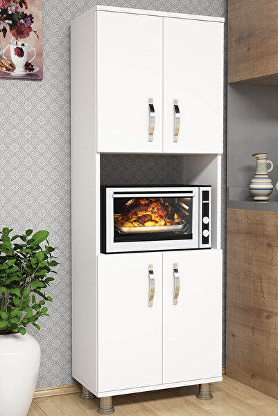 Minar 4 Kapaklı Fırın Boşluklu Boy Dolabı-Beyaz