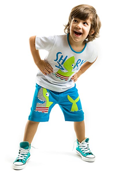 Denokids Σετ Σορτς Μπλε και Λευκό Boy Shark Island CFF-15YSTK-SHRKIS