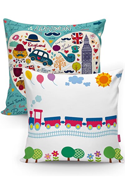 Realhomes Children's Room Vehicles Patterned Set of 2 Decorative Throw Pillow...