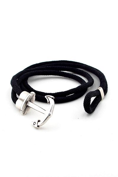 Solfera Men's Black Wrap Large Anchor Bracelet Bt404