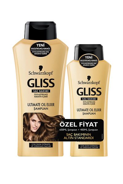 Gliss Ultimate Oil Elixir Shampoo for Embroidered and Worn Hair 650 ml + 400 ml8690572775974