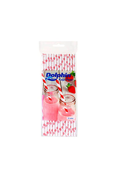 Dolphin Pembe Puantiyeli Beyaz Kağıt Pipet