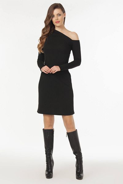 Laranor Rochie neagră de damă, cu umăr decoltat, tricotaje 19L6534