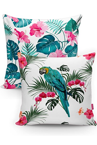 Realhomes طقم غطاء وسادة مزخرف بطابع استوائي وببغاء مكون من قطعتين