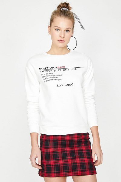 Koton Women's Ecru Text Printed Sweatshirt 9YAL18108IK