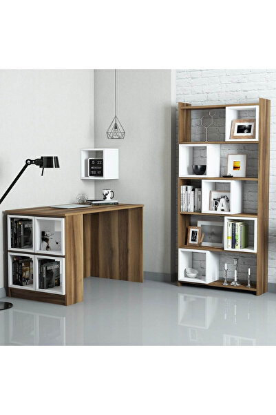 Variant Mobilya Box Çalışma Masası Ve Kitaplık Takımı - Ceviz / Beyaz