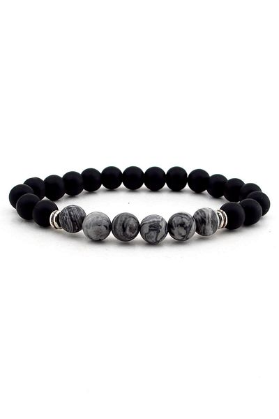 Solfera Men's Gray Jasper Onyx Natural Stone Bracelet B1816