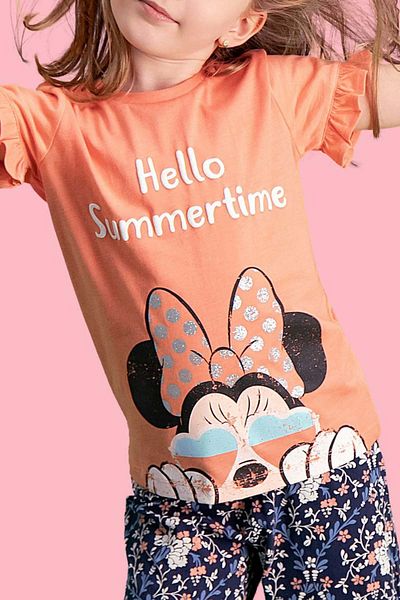 Mickey & Minnie Mouse Licensed Yavruağzı Girl's Capri Set