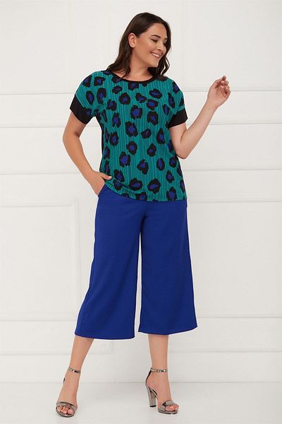 Seamoda Μεγάλο μέγεθος Leopard Pattern 4 Seasons Mother Comfort Άνετη μπλούζα-τιρκουάζ