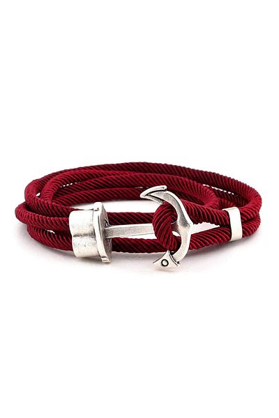 Solfera Men's Burgundy Colored Wrapped Large Anchor Bracelet Bt476